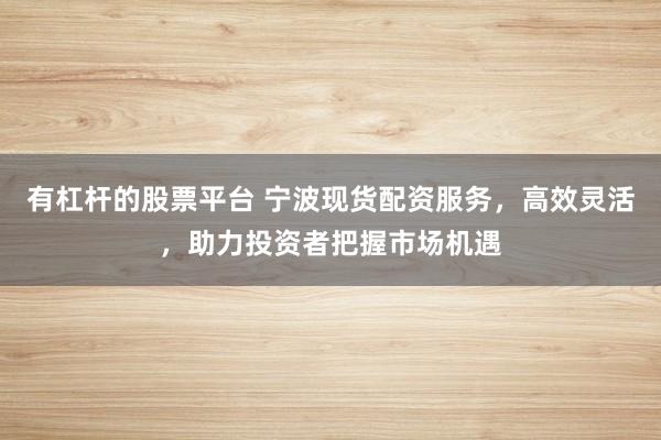 有杠杆的股票平台 宁波现货配资服务，高效灵活，助力投资者把握市场机遇