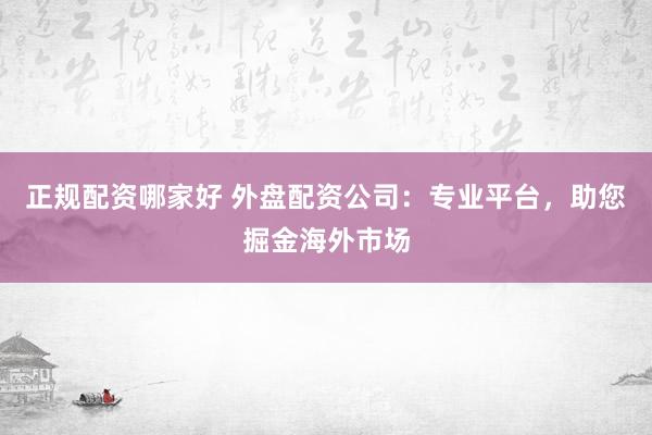 正规配资哪家好 外盘配资公司：专业平台，助您掘金海外市场