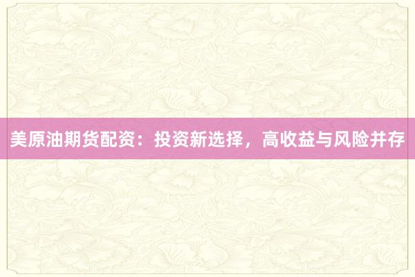 美原油期货配资：投资新选择，高收益与风险并存