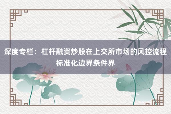 深度专栏：杠杆融资炒股在上交所市场的风控流程标准化边界条件界