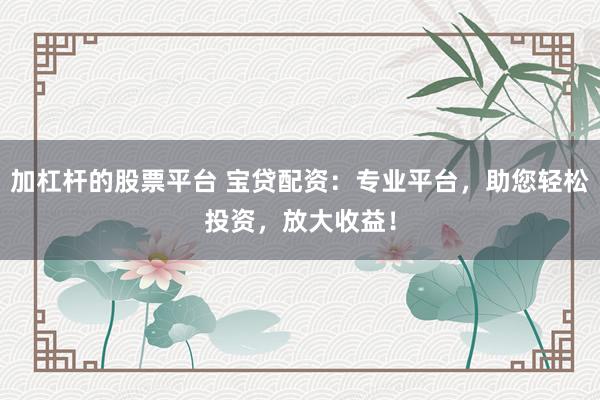加杠杆的股票平台 宝贷配资：专业平台，助您轻松投资，放大收益！