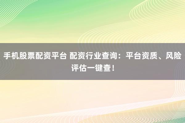 手机股票配资平台 配资行业查询：平台资质、风险评估一键查！
