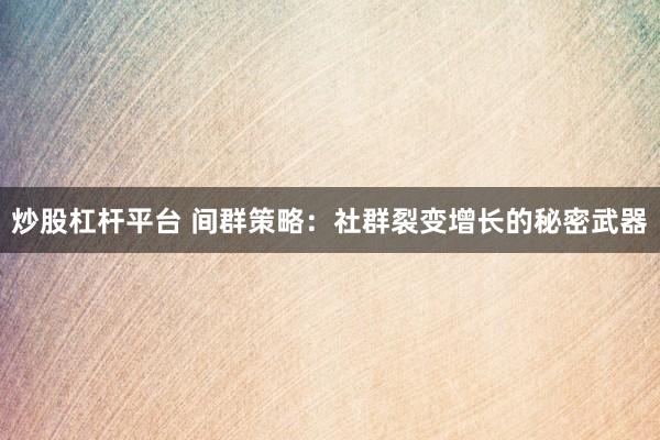 炒股杠杆平台 间群策略：社群裂变增长的秘密武器